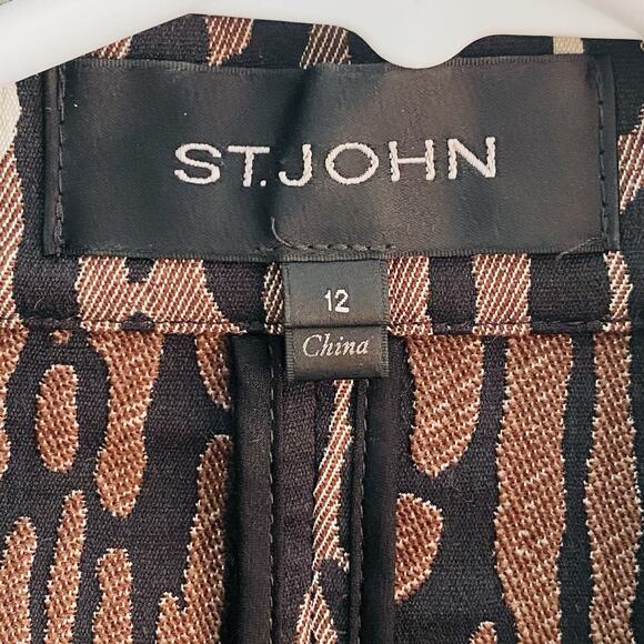 St. John Jacket Size 12 Zebra Print One Button Pockets Blazer Black White Brown - Picture 2 of 5